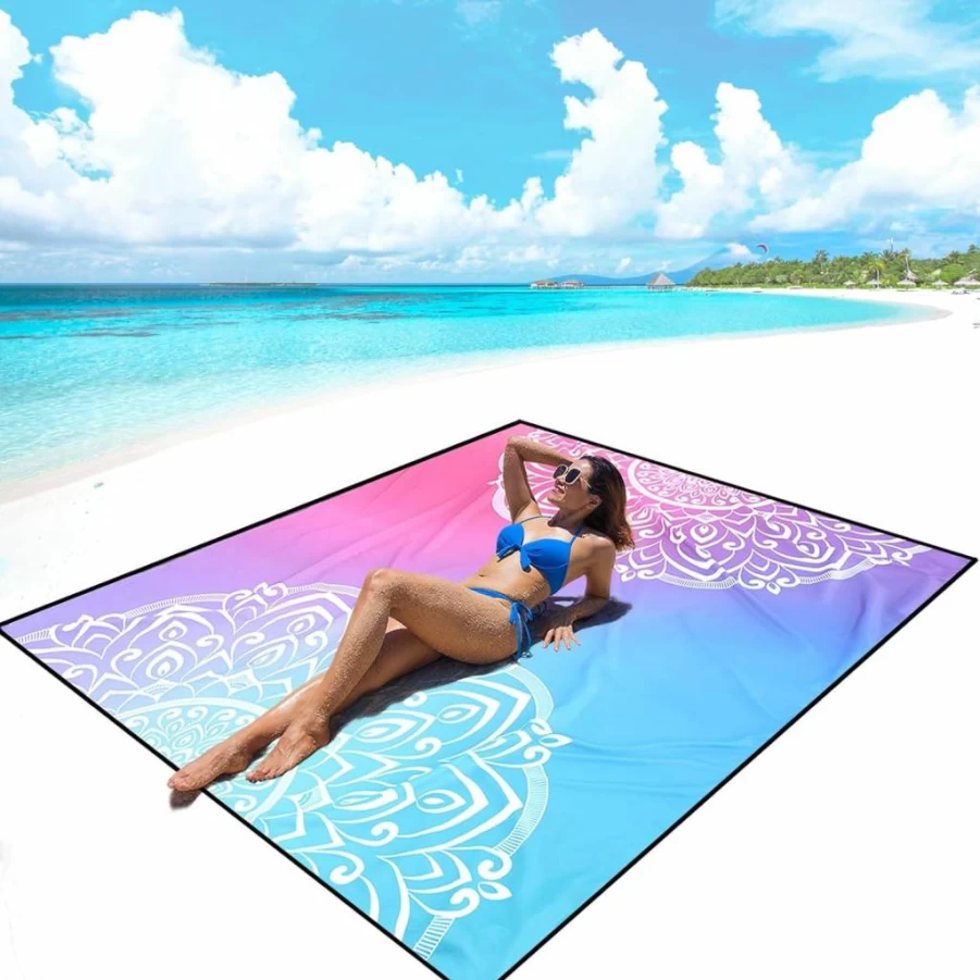 AISPARKY Waterproof Beach Blanket - Sandproof Picnic Mat for Camping, Travel & Outdoor Activities, Oversized 79"x83" to 120"x108", Quick-Drying, Lightweight & Portable for 1-8 Adults