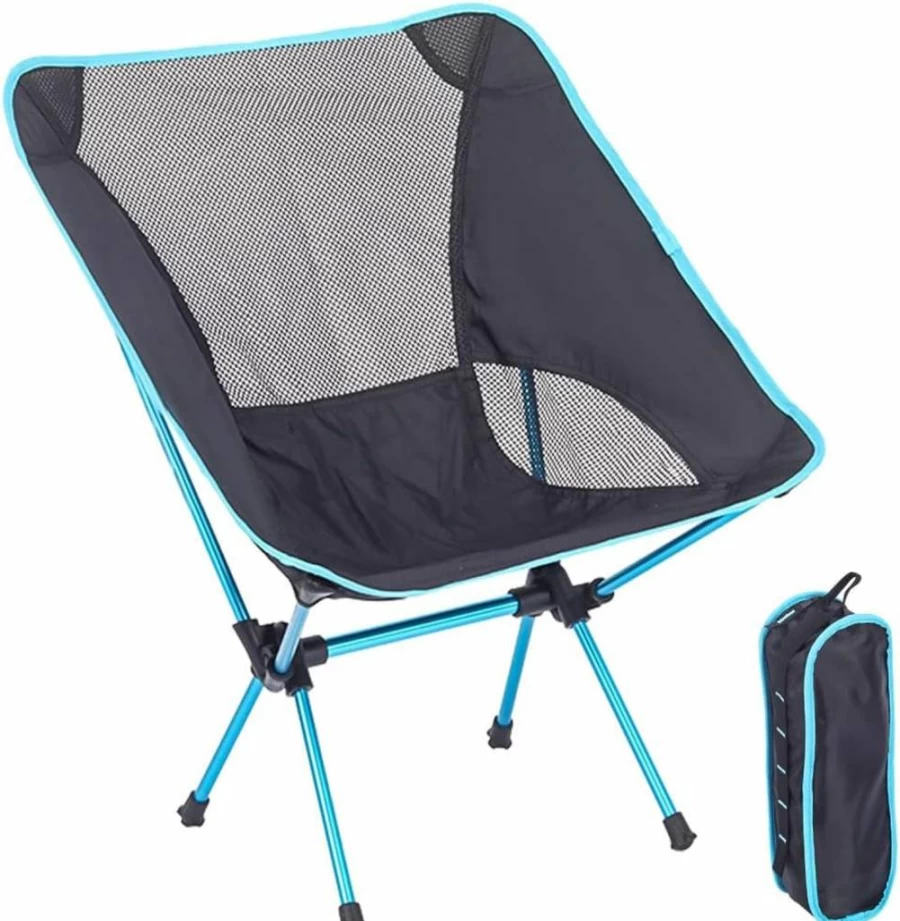 AOESIN Portable Camping Chair - Lightweight Foldable Outdoor Chair for Adults, Hiking, Beach, Lawn - 220 lbs Capacity - Durable 7075 Aluminum Frame - Compact Backpack Design - Light Blue