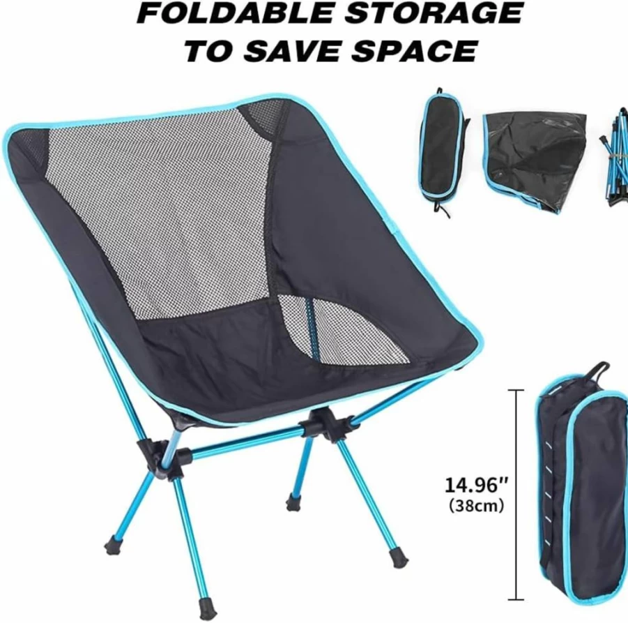 AOESIN Portable Camping Chair - Lightweight Foldable Outdoor Chair for Adults, Hiking, Beach, Lawn - 220 lbs Capacity - Durable 7075 Aluminum Frame - Compact Backpack Design - Light Blue