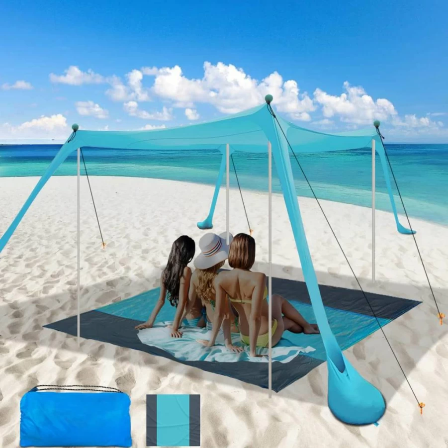 AUTSTA 11x11 FT Beach Tent with UPF 50+ Sun Protection, Portable Sun Shelter Canopy for Camping, Backyard, Picnics & Outdoor Activities