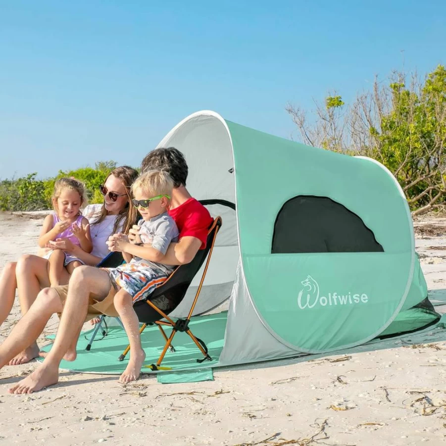 WolfWise UPF 50+ Instant Pop-Up Beach Tent – 3-4 Person Portable Sun Shelter for Outdoor Sports & Travel