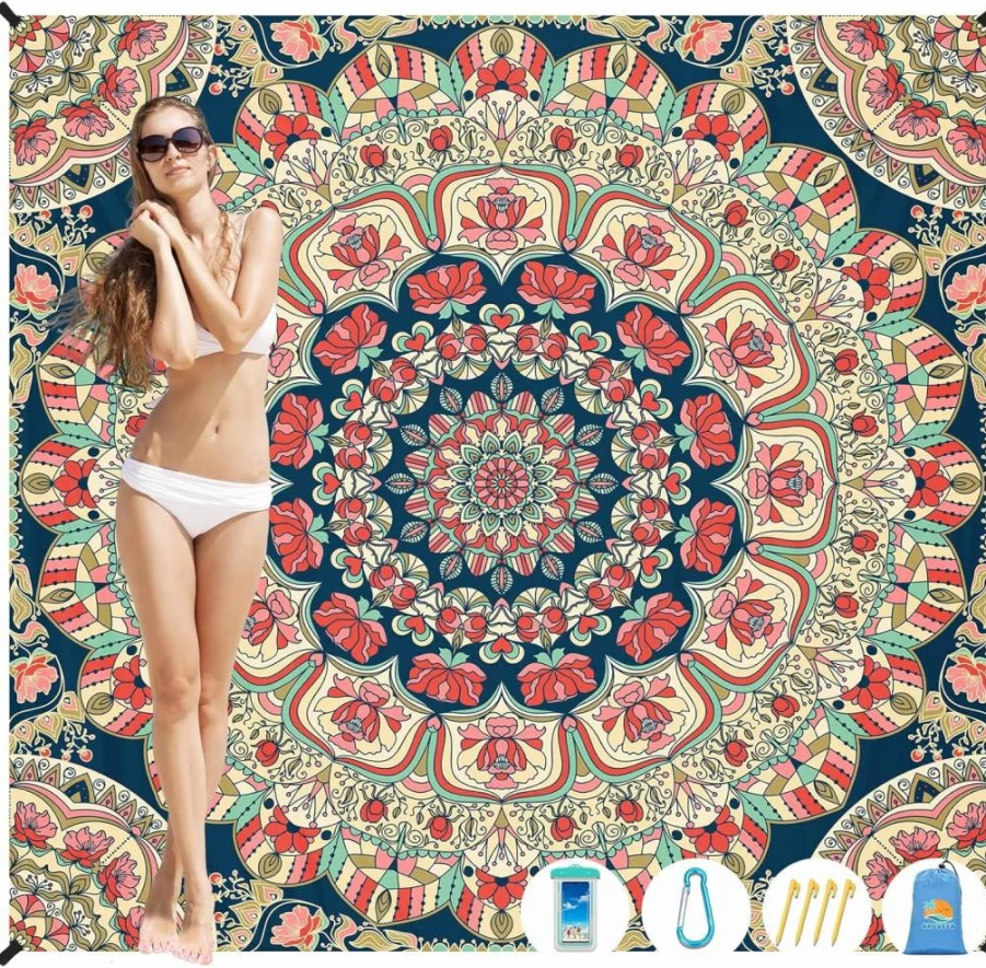 Aroveea Waterproof Sandproof Beach Blanket - Extra Large 78"x81" Lightweight Travel Mat for Adults, Compact & Durable for Camping, Hiking, Picnics