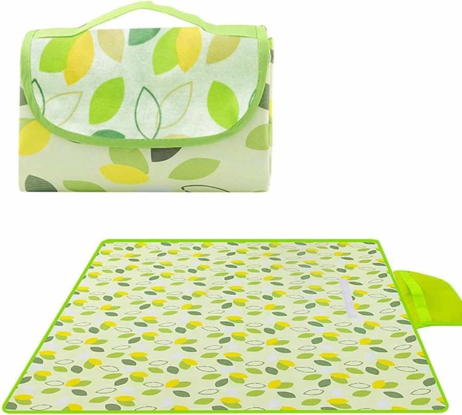 BQWanFA 80" X 120" Sandproof Waterproof Picnic Blanket - Portable Beach Mat for Outdoor Camping, Hiking, Park - Foldable with Tote Bag, Non-Stick Sand & Grass - Indoor Outdoor Use (Green Leaf)