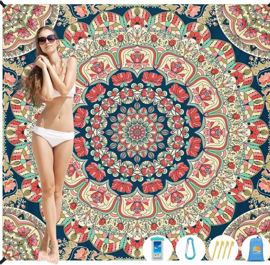 Aroveea Waterproof Sandproof Beach Blanket - Extra Large 78"x81" Lightweight Travel Mat for Camping, Picnic & Hiking - Durable, Compact, Sand-Free Outdoor Blanket for Adults