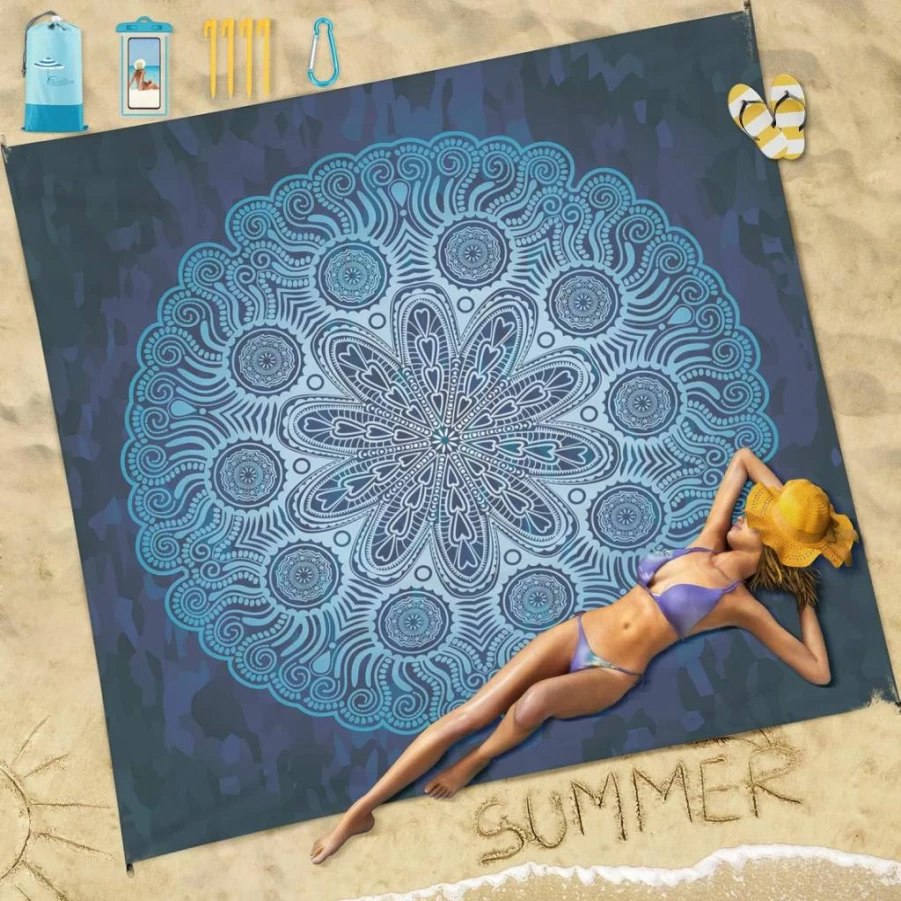 Famstar Oversized Beach Blanket 78"x81" Sandproof & Waterproof – Lightweight, Portable Mat for 1-5 Adults, Perfect for Travel, Camping, Picnics