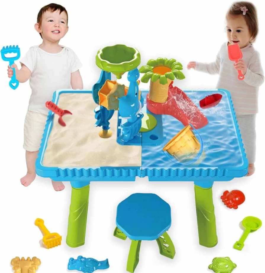 Cherubfunz Water Table for Kids - Outdoor Beach Toys Set with Animal Molds, Chairs & Puzzle Games, Summer Learning Activity for Toddlers Ages 3 4 5 6 Years Old