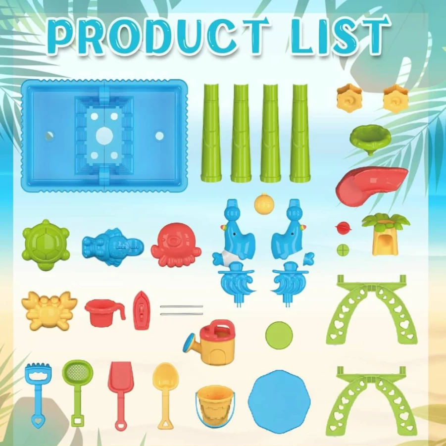 Cherubfunz Water Table for Kids - Outdoor Beach Toys Set with Animal Molds, Chairs & Puzzle Games, Summer Learning Activity for Toddlers Ages 3 4 5 6 Years Old