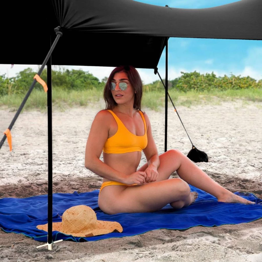 Red Suricata Beach Tent Canopy with Sand-Free Mat & 2 Cup Holders - UPF50 UV Sun Shelter for Family (Medium, Black)