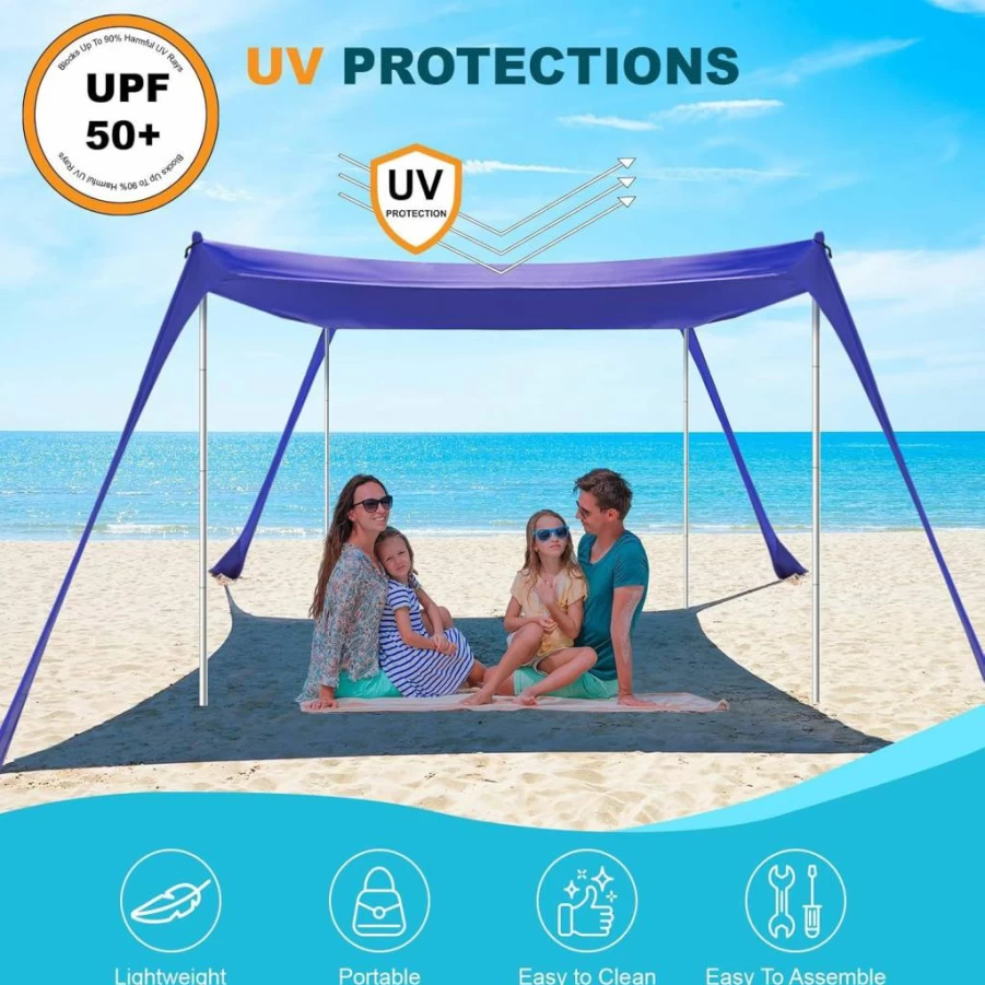Clothclose Beach Tent Sun Shelter - 9.8' x 6.5' Portable Canopy with UPF 50+ Protection, Sandbags, Stability Poles & Anti-Wind Ropes for Camping, Picnics & Outdoor Shade
