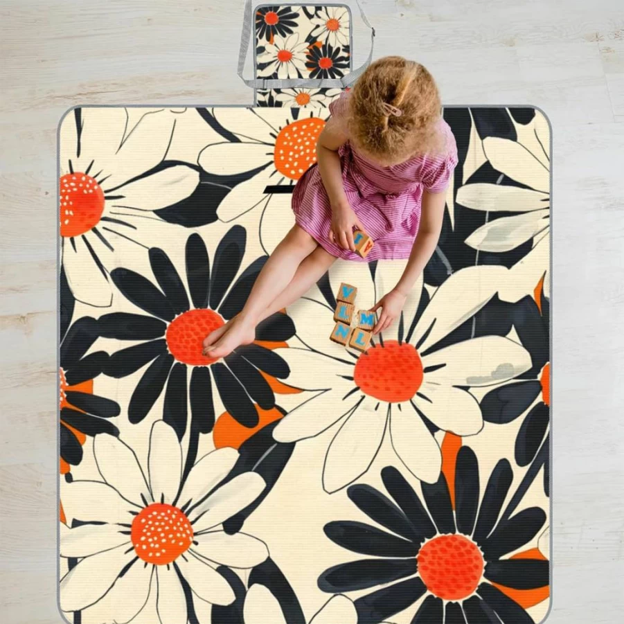 YLYNIU Waterproof Picnic Blanket 59x57 Inch - Portable Outdoor Camping Mat, Sandproof Beach Rug w/Carry Strap for Park, Travel, Concert (Strawberry Red)