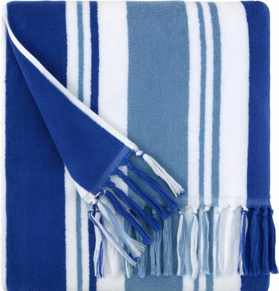 Laguna Beach Textile Company Striped Cabana Beach Towel - Oversized 630 GSM Plush Cotton, Coral Orange & Sea Glass Green - Premium Striped Towel for Pool, Beach, and Spa