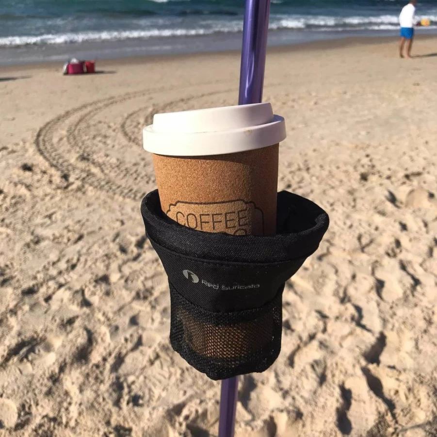 Red Suricata Tent Cup Holder - Adjustable Drink Accessory for Canopy, Sun Shade & Camping Poles - Securely Holds Bottles, Cans or Travel Mugs