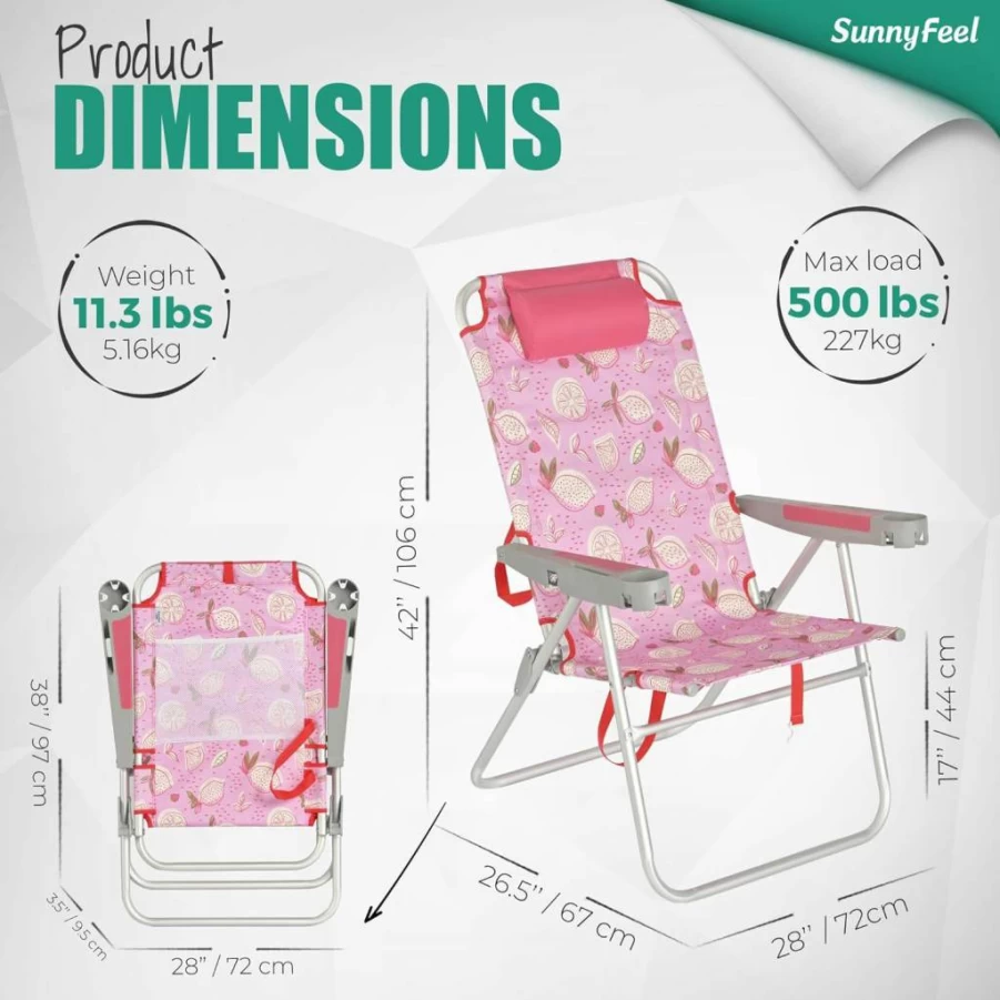 SUNNYFEEL Heavy Duty Folding Beach Chair for Adults - 500lbs Capacity, Oversized Portable Camping Chair with Cup Holder, Lightweight Lawn Chair for Outdoor, Picnic, Sports, Travel