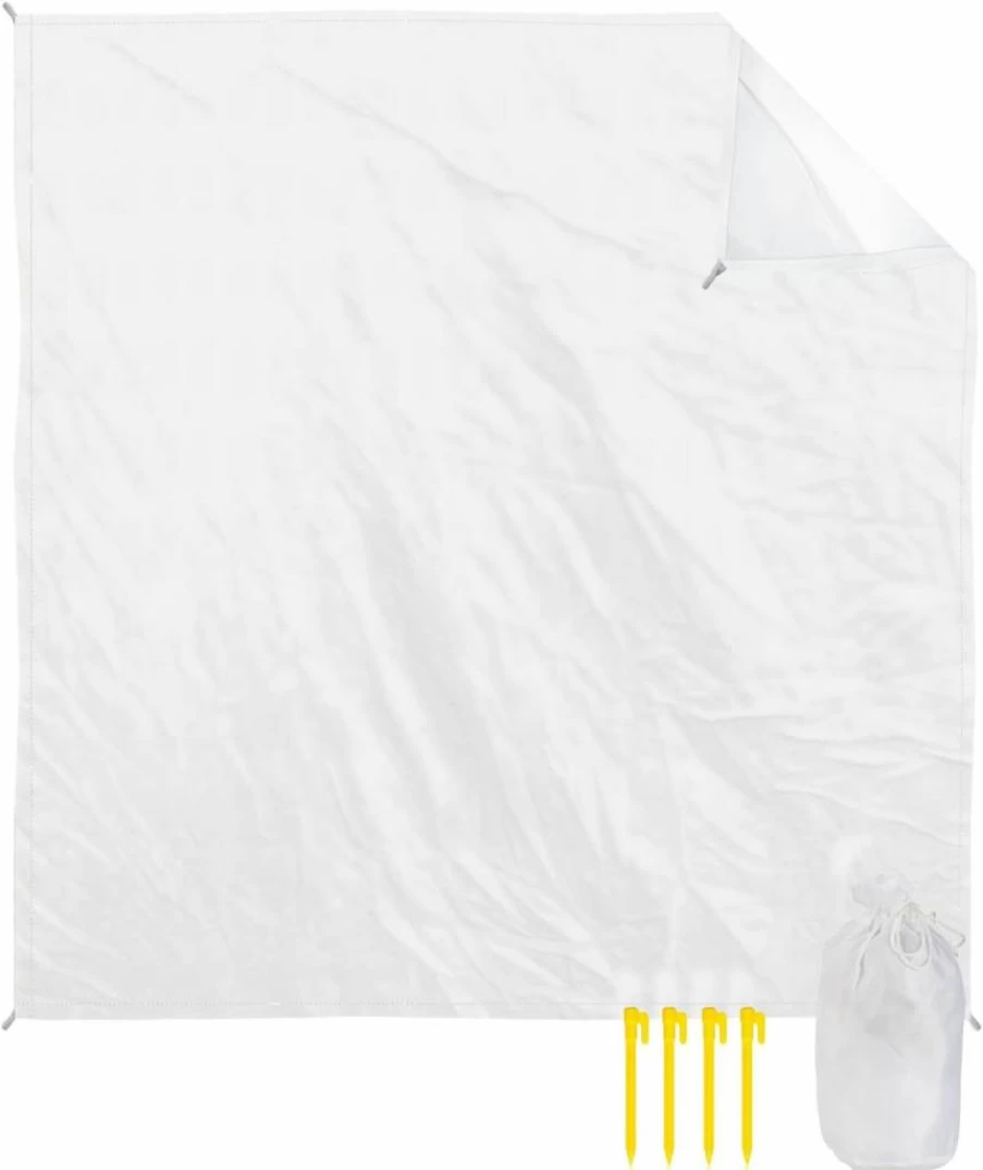 Gsypo Oversized Waterproof Sandproof Beach Blanket 118"x108" with Sand Pockets & Stakes, Portable White Picnic Mat for Camping, Travel, Festivals, Outdoor Activities