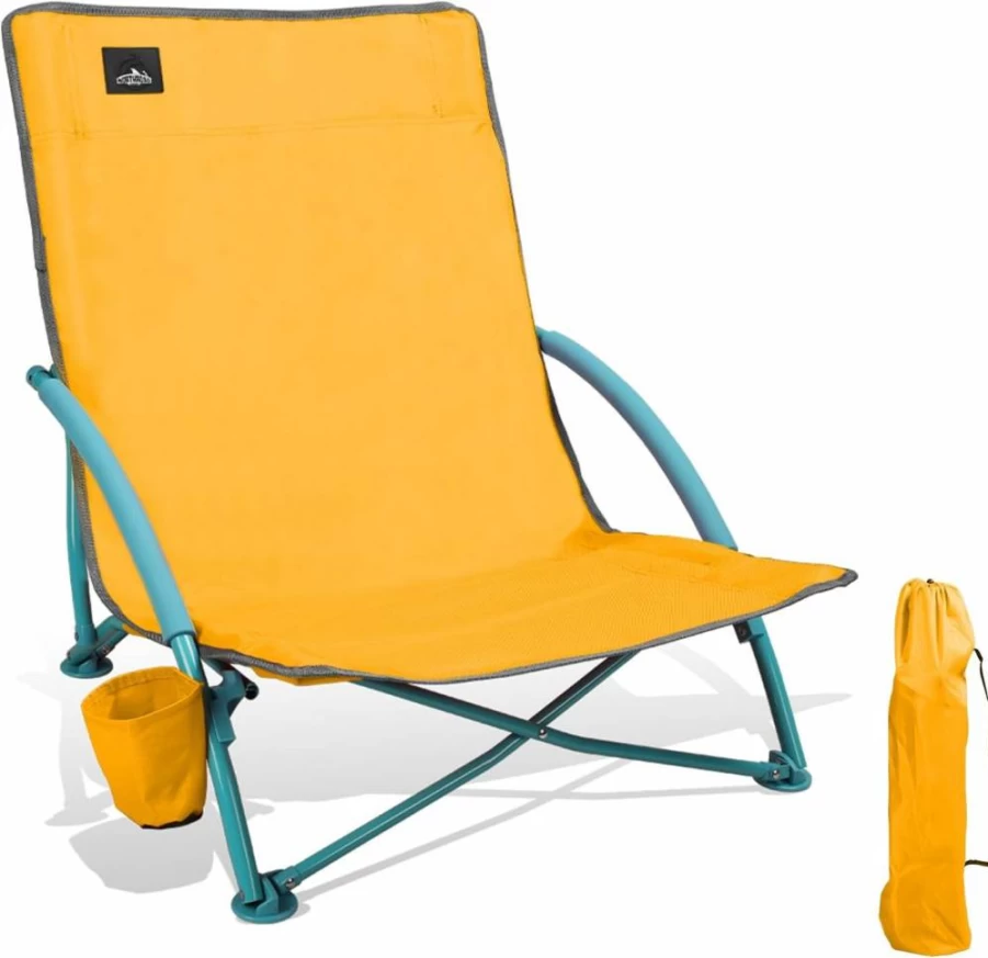 Northroad 2 Pack Purple Low Beach Chairs, Lightweight Portable Folding Sling Chairs with Cup Holder & Carry Bag for Camping, Picnic, Lawn, Festival Outdoor Activities