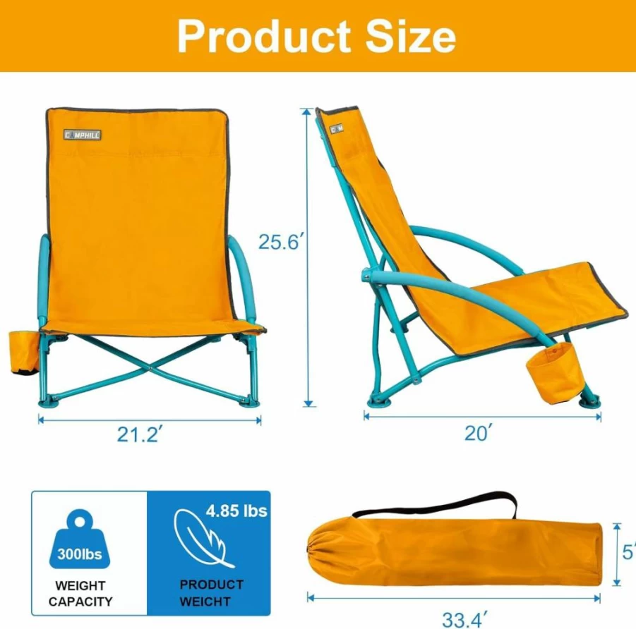 Northroad 2 Pack Purple Low Beach Chairs, Lightweight Portable Folding Sling Chairs with Cup Holder & Carry Bag for Camping, Picnic, Lawn, Festival Outdoor Activities