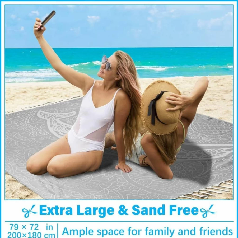 Vikumond Oversized Cotton Beach Towel - XXL Sandproof Boho Blanket for Picnic, Camping & Gifts, Extra Large Thick Throw in Beige