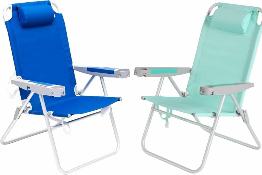 SUNNYFEEL 28-Inch Wide Folding Beach Chair with Cup Holder – 5-Position Reclining Lightweight Portable Camping Chair for Adults, Outdoor, Picnic, Travel, and Lawn Use