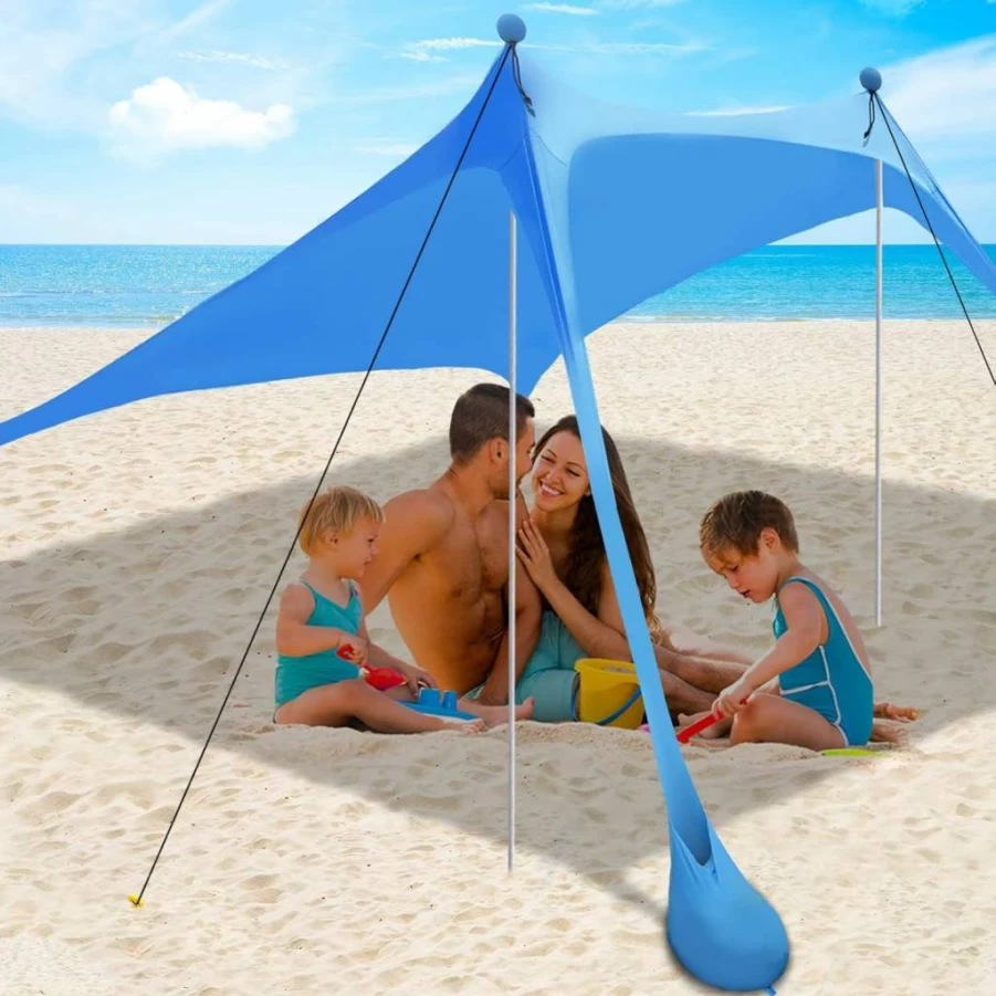 Thereugokinexio 11x11 FT UPF 50+ Beach Tent Sun Shelter - Pop Up Canopy with Sandbags, Windproof Poles & Ground Pegs for Camping, Backyard, Picnics
