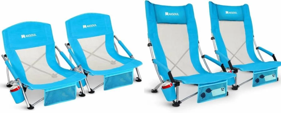 AKSOUL Portable Folding Beach Chair - Lightweight Camping Chair for Adults with Carry Bag, Wide Seat for Outdoor, Travel, Concerts, and Lawn