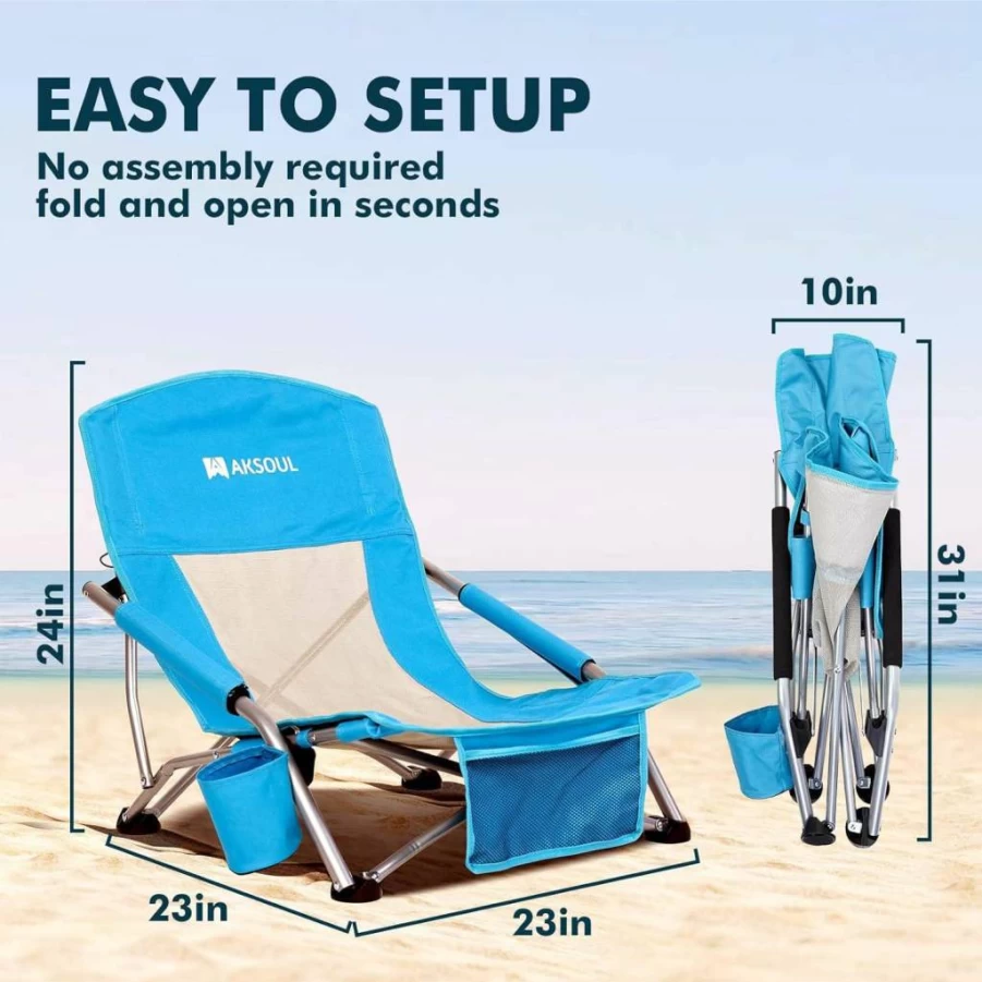 AKSOUL Portable Folding Beach Chair - Lightweight Camping Chair for Adults with Carry Bag, Wide Seat for Outdoor, Travel, Concerts, and Lawn