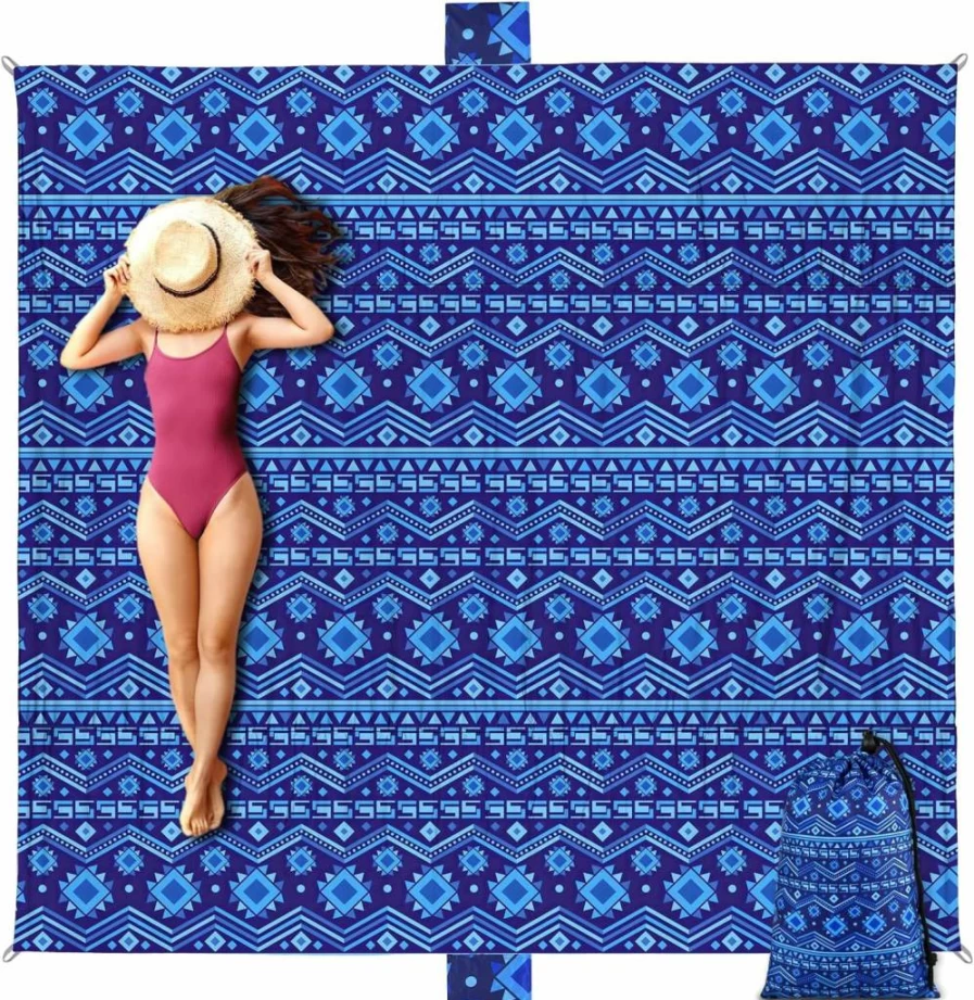 Awufncksn Extra Large Beach Blanket 111x121 Inch - Sandproof, Waterproof, Windproof Durable Sand-Free Mat for Outdoor Picnics