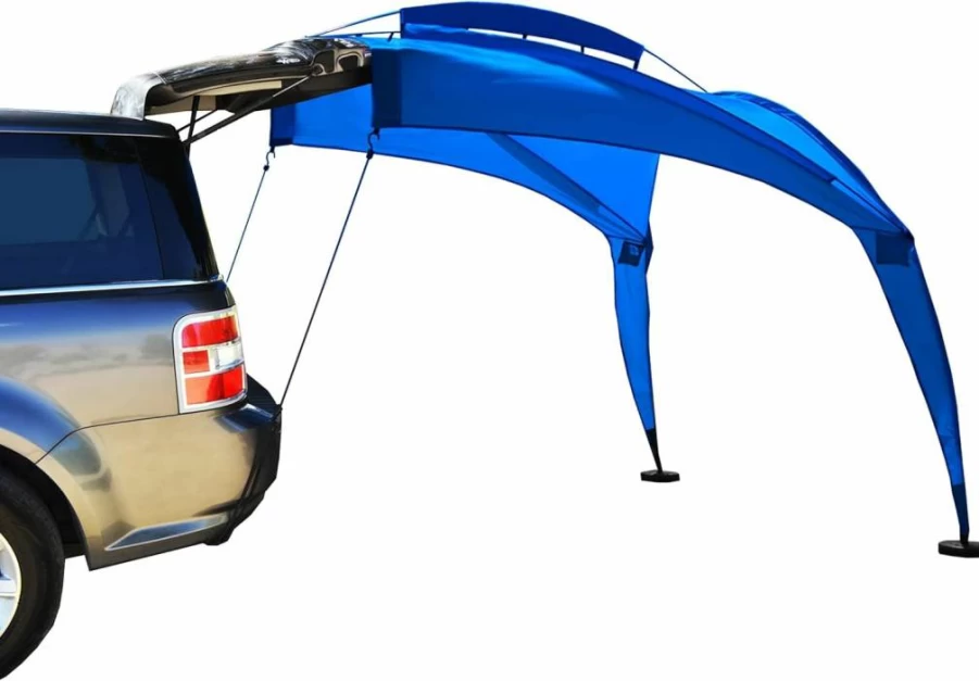 Eurow 8x8 Ft Portable SUV Canopy - Waterproof Tailgate Sunshade Tent with Fiberglass Frame for Beach, Tailgating & Outdoor Events, Includes Carry Bag & Accessories