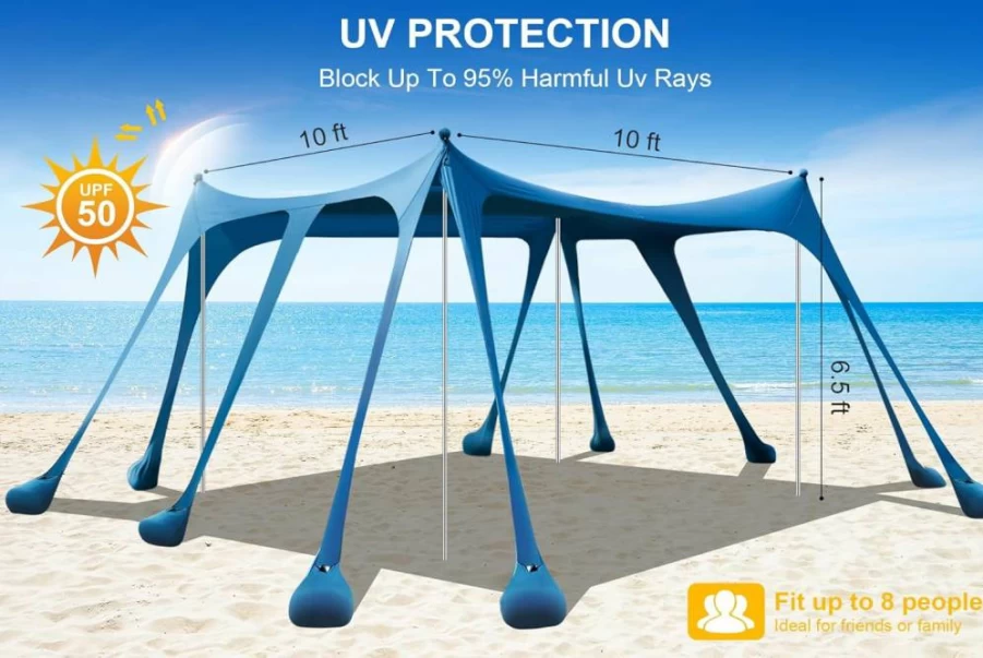 Bailinghai 10x13FT Beach Tent Sun Shelter with UPF50+ Protection, Sandbags, Shovel & Stability Poles for Camping, Fishing, Backyard