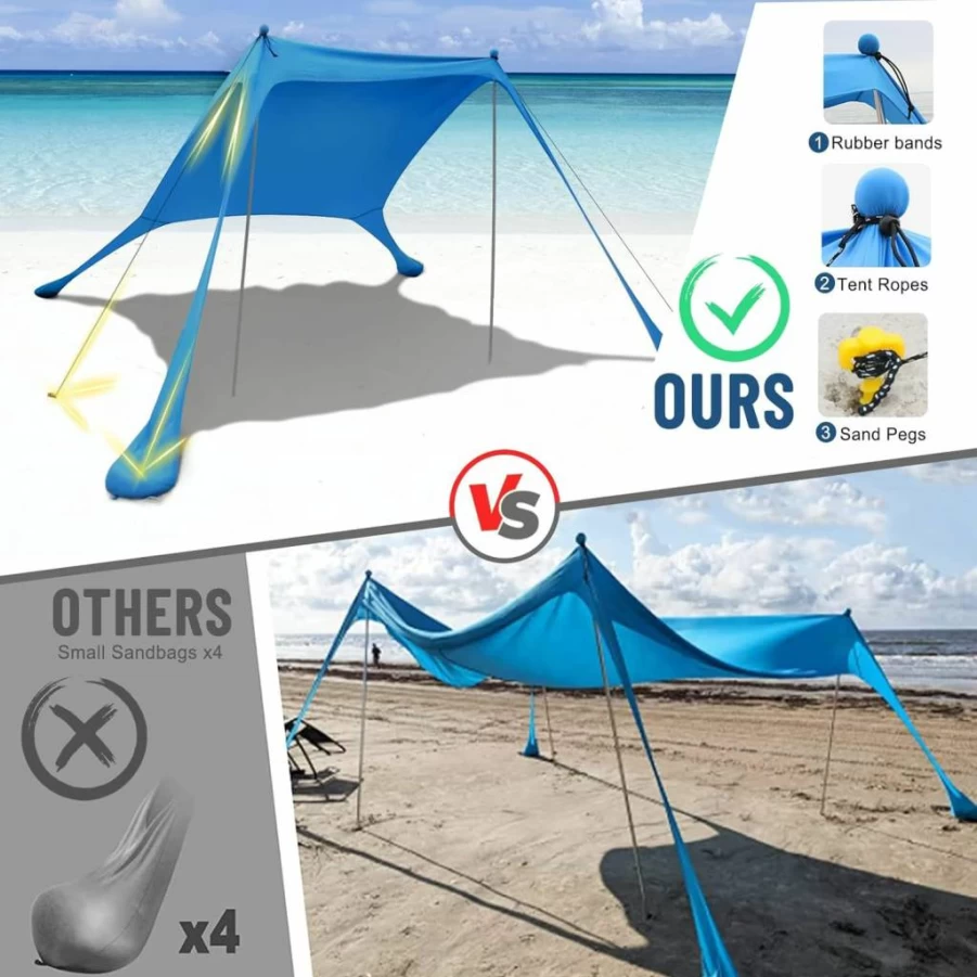 UNIMEIX Pop Up Beach Canopy Sun Shelter with UPF 50+ Protection, Portable 2-Pole Design Includes Sand Anchor Blanket & Carry Bag for Beach, Camping, Fishing, Backyard