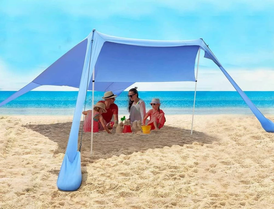 FBSPORT Portable Beach Tent Sun Shelter - UPF50+ Sun Shade Canopy with Sandbags for Camping, Fishing, Picnics, 7'x7' Family Outdoor Shelter