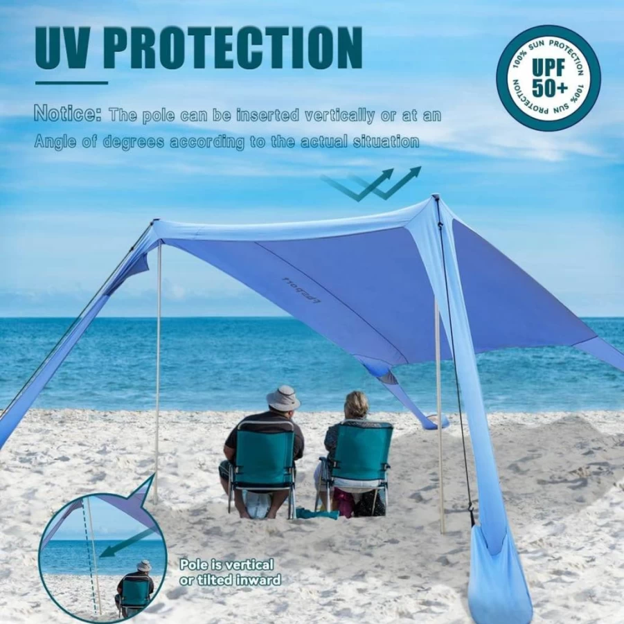 FBSPORT Portable Beach Tent Sun Shelter - UPF50+ Sun Shade Canopy with Sandbags for Camping, Fishing, Picnics, 7'x7' Family Outdoor Shelter