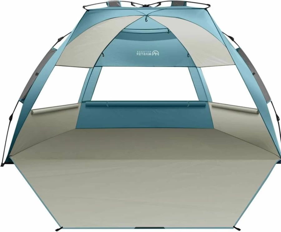 OutdoorMaster 3-4 Person Beach Tent - Portable Sun Shelter with UPF 50+ UV Protection, Easy Setup, Removable Skylight for Family Outdoor Shade