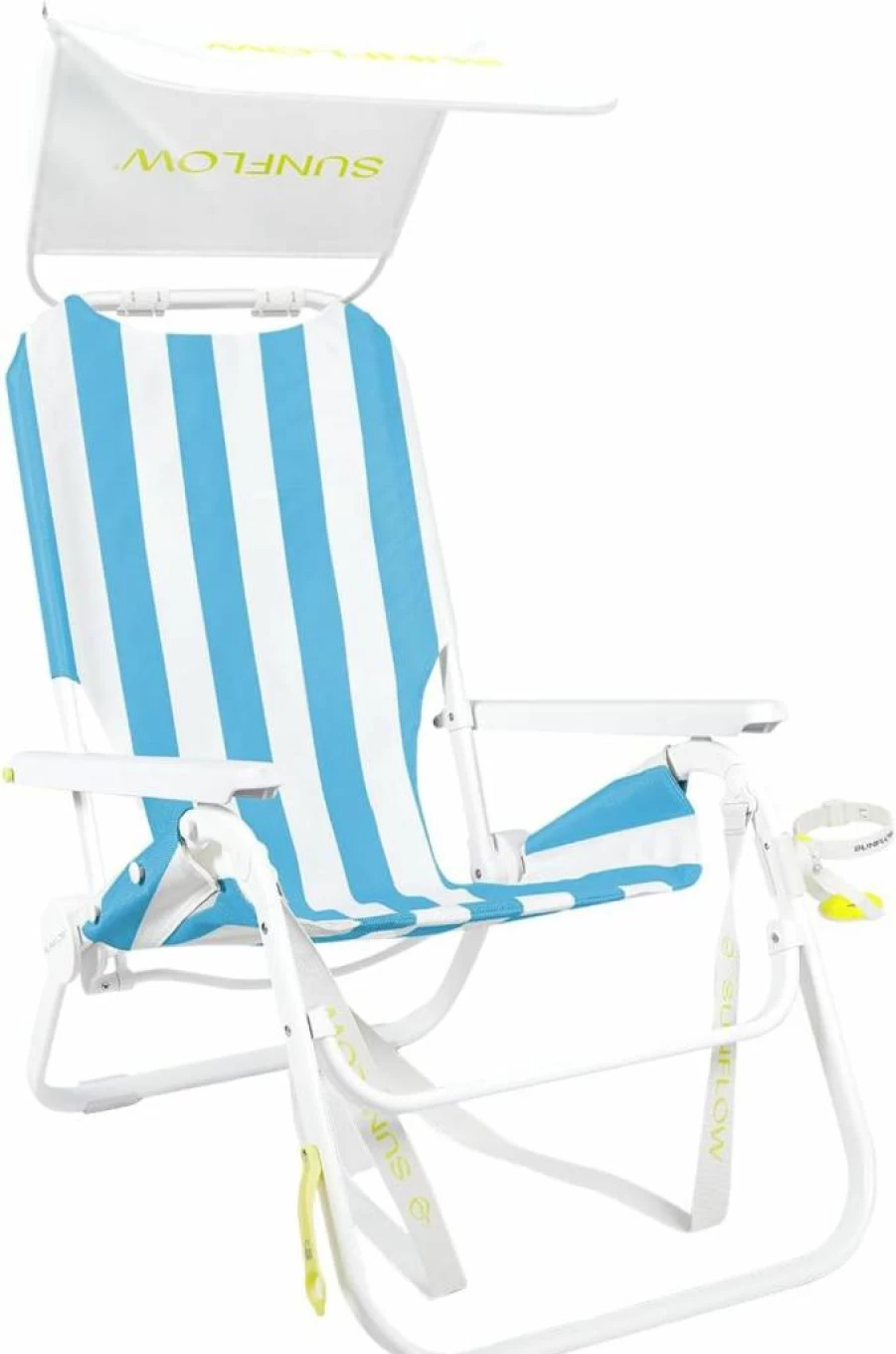 SUNFLOW Premium Adjustable Beach Chair with UPF 50+ Sun Shade - Portable, Rust-Resistant, Reclining Design & Drink Holder - Deep Blue Stripe for Ultimate Comfort