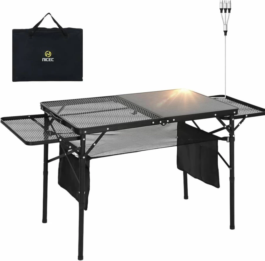 Nice C 2-Pack Low Beach Chairs with Cup Holders & Portable Camping Table Set w/USB, Type-C, DC Outlet for Outdoor, Tailgating, Concerts