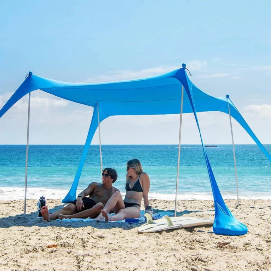 AMMSUN 9'x9' Portable Beach Tent with UPF 50+ Sun Protection, Easy Setup Sun Shelter for Family Camping, Outdoor & Beach with 4 Sand Bags & Aluminum Poles