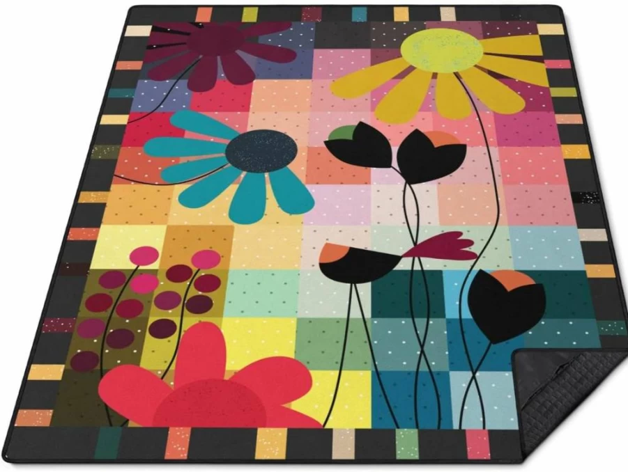 Awufncksn Waterproof Picnic Blanket - 60x80 Inch Foldable Outdoor Mat, Sandproof & Thick for Beach, Park, Camping - Boho Green Botanical Design for Travel and Parties