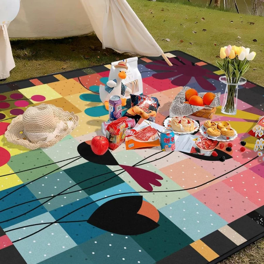 Awufncksn Waterproof Picnic Blanket - 60x80 Inch Foldable Outdoor Mat, Sandproof & Thick for Beach, Park, Camping - Boho Green Botanical Design for Travel and Parties