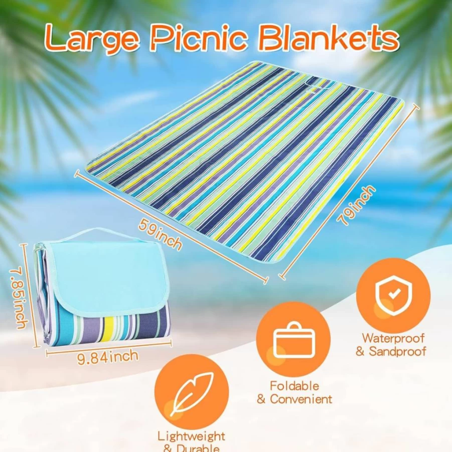 Shellwei 6-Pack Waterproof Picnic Blanket - Portable, Sandproof Beach Mat for Outdoor Camping, Travel & Park - Foldable with Carry Tote (Classic Design)