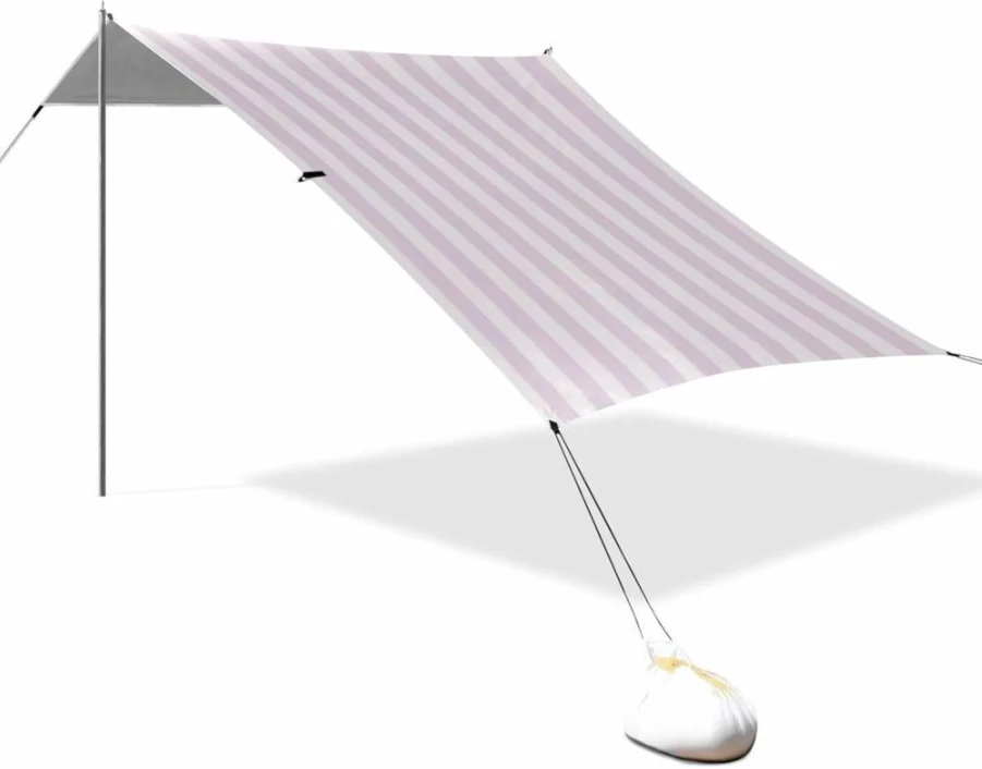 EtherSpher UPF50+ Water-Resistant Beach Tent with Sand Shovel & Accessories for Camping, Picnics, Fishing - Purple Vertical Stripes Design