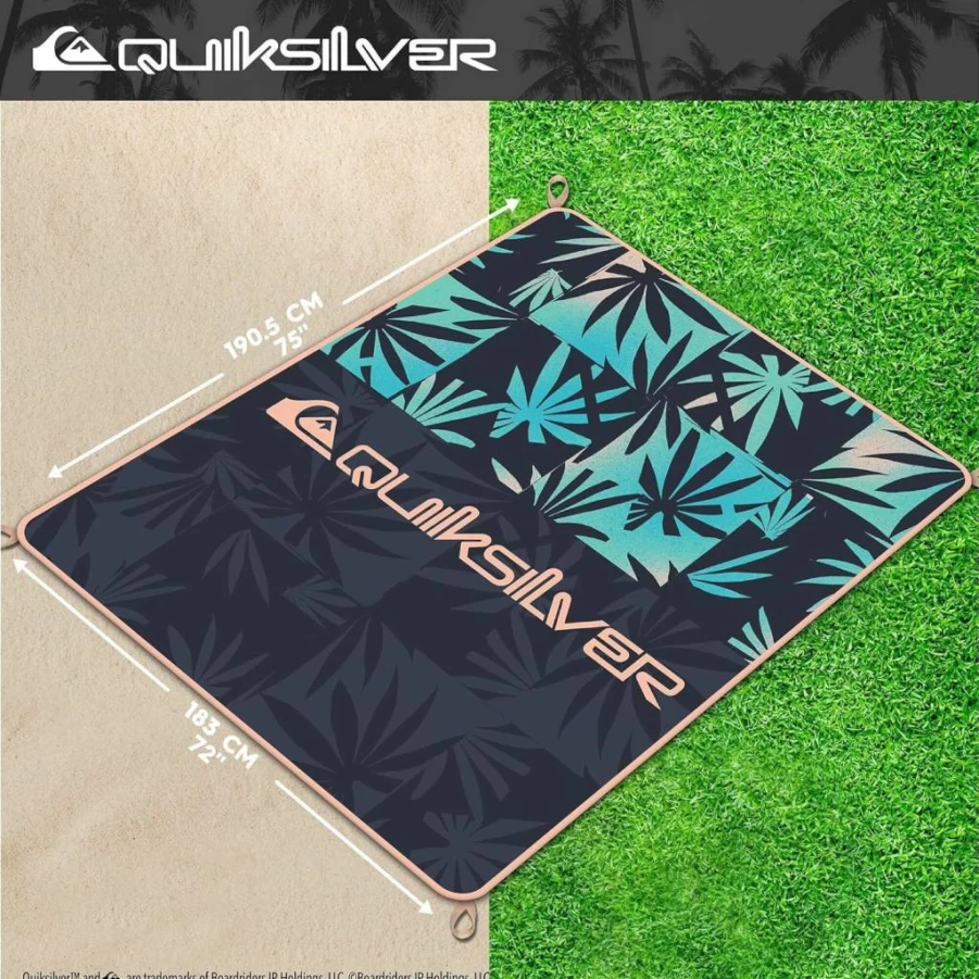 Quiksilver Waterproof Sand-Free Beach Mat - Large Lightweight Picnic Blanket for Camping, Park & Travel, Quick-Dry Foldable, Fits 4-6 People