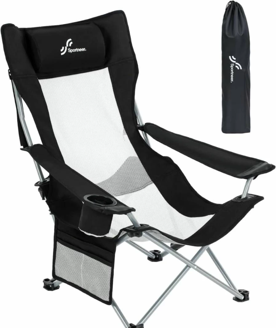 Sportneer 2 Pack Blue Folding Beach Chairs - Adjustable Reclining Portable Camping Chairs with Cup Holder & Side Pocket for Adults, Picnic, Outdoor