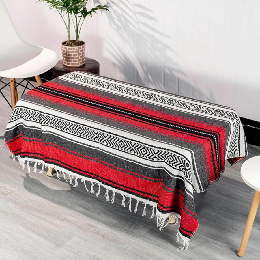 Airooglee 77" x 46.4" Colorful Woven Mexican Blanket - Yoga, Camping, Beach, Picnic & Boho Home Decor Serape