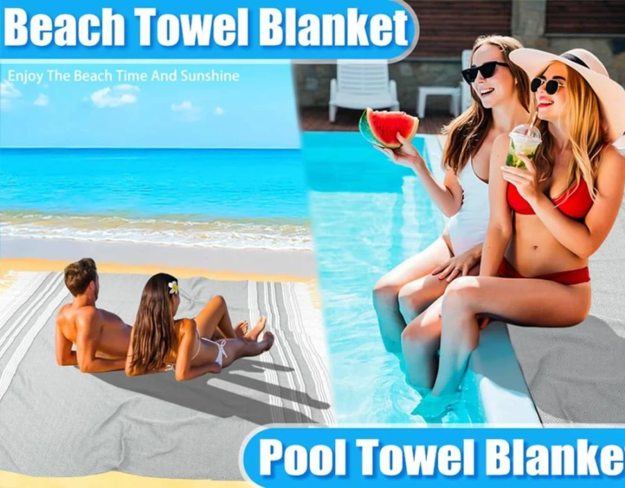 Yongoes Oversized Cotton Beach Towel Blanket - Extra Large, Sandproof, for Travel, Camping, Glamping, and Home Use
