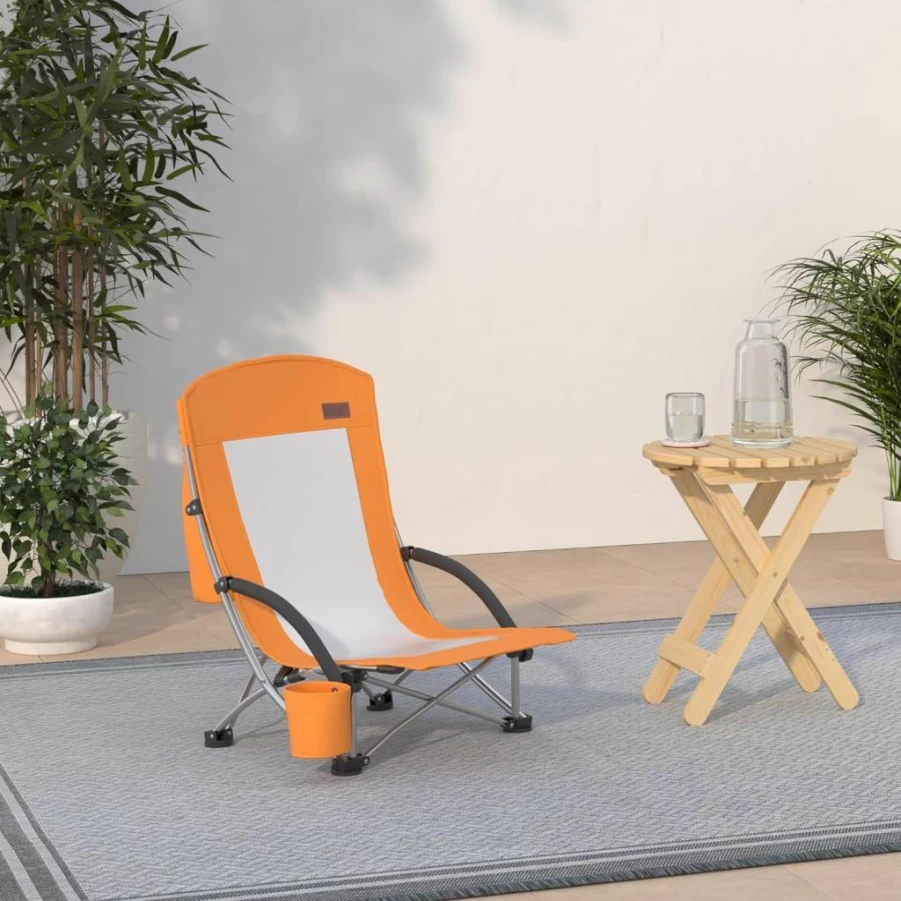 Nice C 2-Pack Heavy Duty Beach Chairs for Adults with Cooler, Cup Holder, Carry Bag - High Back Compact Design for Outdoor, Camping, BBQ, Travel, Picnic (Orange)