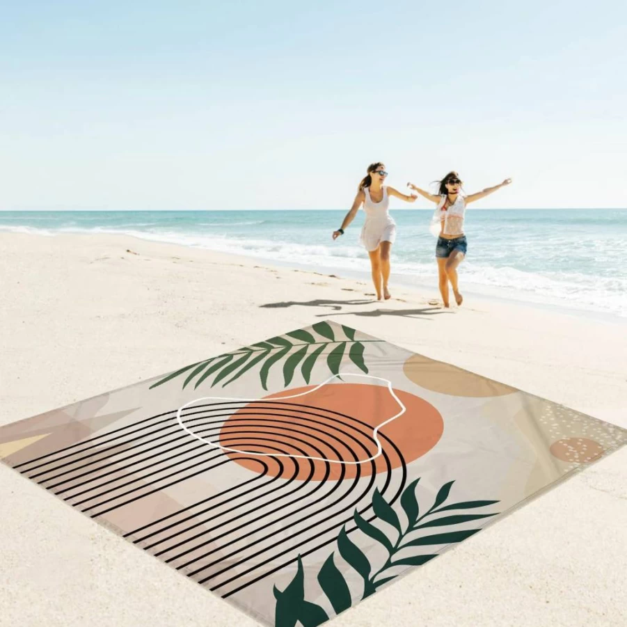 SkyNature Large 110" x 118" Waterproof Sandproof Beach Blanket for Adults, Portable Lightweight Picnic Mat with Stakes for Outdoor Travel, Camping, Hiking & Boho Beach Days