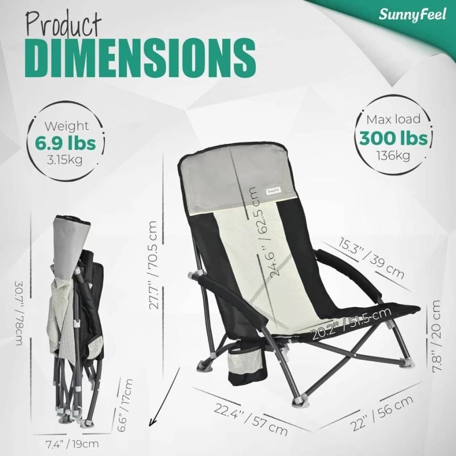 SUNNYFEEL 2-Pack Portable Folding Camping Chairs with Cup Holder & Carry Bag, Heavy Duty Beach Lawn Chairs for Adults Supports 300lbs, Compact for Outdoor Picnic Fishing Backpacking