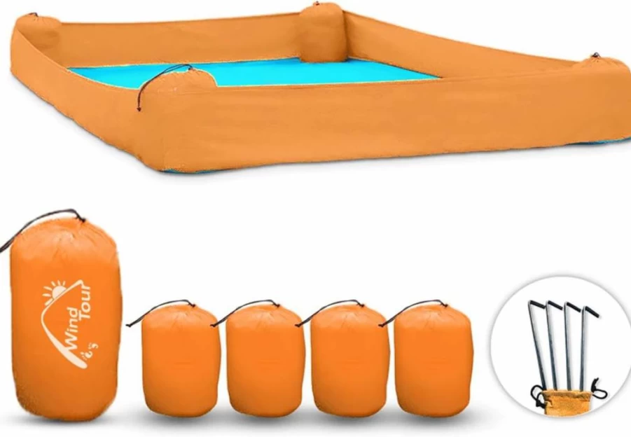 Wind Tour Oversized Sand Proof Beach Mat - Waterproof Camping & Picnic Tarp with 4-Sided Fence, Portable Outdoor Travel Mat for Family