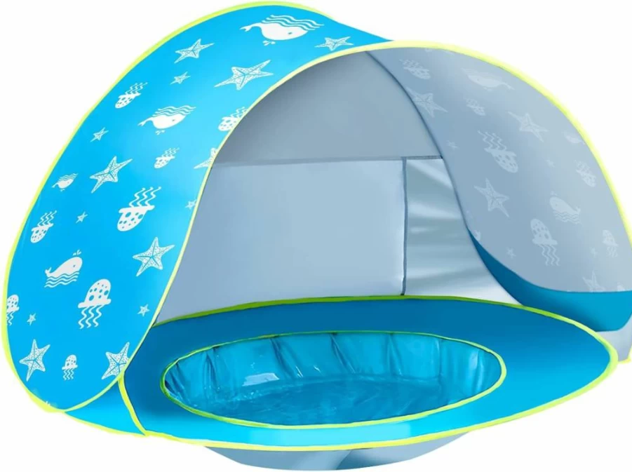 GeerWest Pop Up Beach Tent for Toddlers - Portable Sun Shelter with UV Protection, Lightweight Baby Pool Tent, Includes Carry Bag, Blue