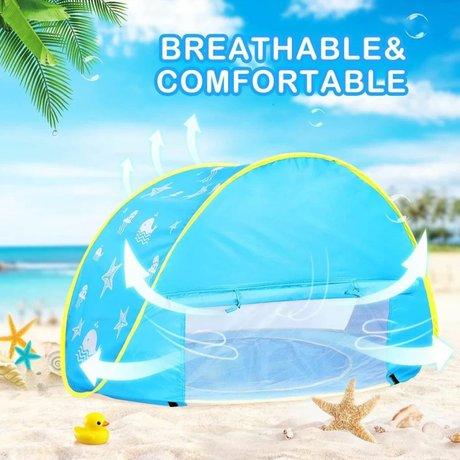 GeerWest Pop Up Beach Tent for Toddlers - Portable Sun Shelter with UV Protection, Lightweight Baby Pool Tent, Includes Carry Bag, Blue