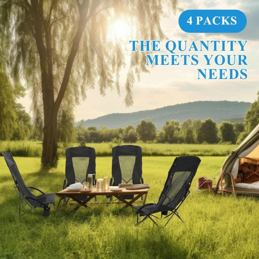 Menkxi 4 Pack High Back Folding Beach Chairs for Adults - Portable Lightweight Camping Chairs with Cup Holder & Carry Bag for Outdoor, Concert, and Beach Use